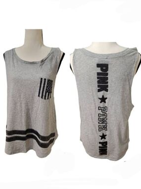 PINK by Victoria's Secret Logo Sequin Flag Tank  Top Sz M